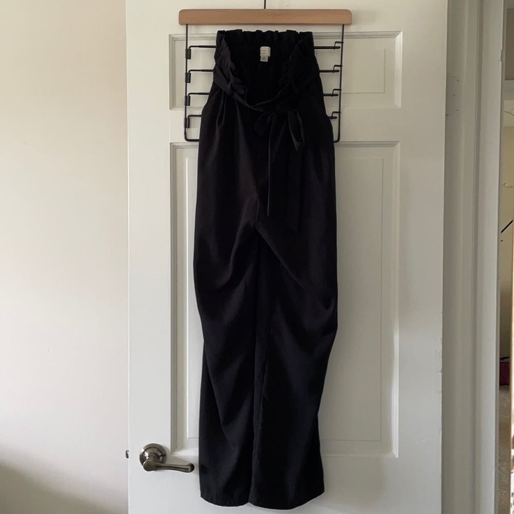 High Rise Tie Front Black Pants